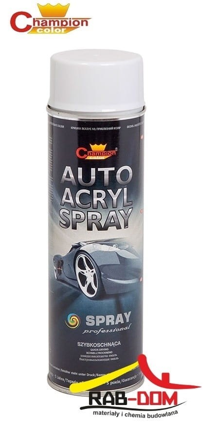 CHAMPION Spray Auto Acryl 500ml Lakier BIAŁY POŁYSK