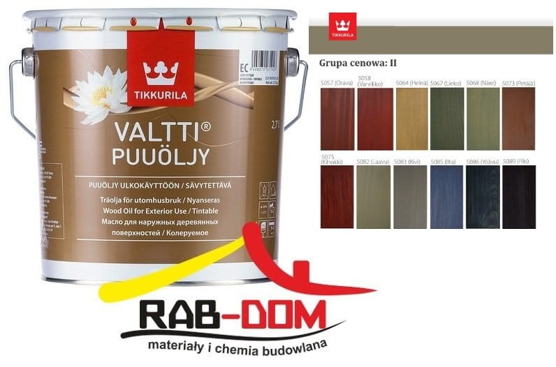 TIKKURILA Valtti Wood Oil 9l  Olej do drewna KOLORY gr. II