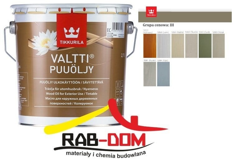 TIKKURILA Valtti Wood Oil 0,9l  Olej do drewna KOLORY gr. III