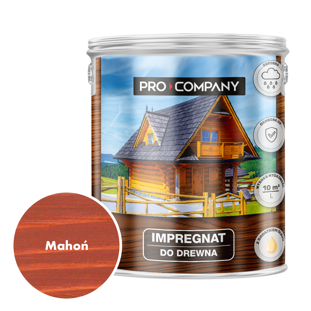 Impregnat ochronny do drewna z dodatkiem oleju w kolorze mahoniowym