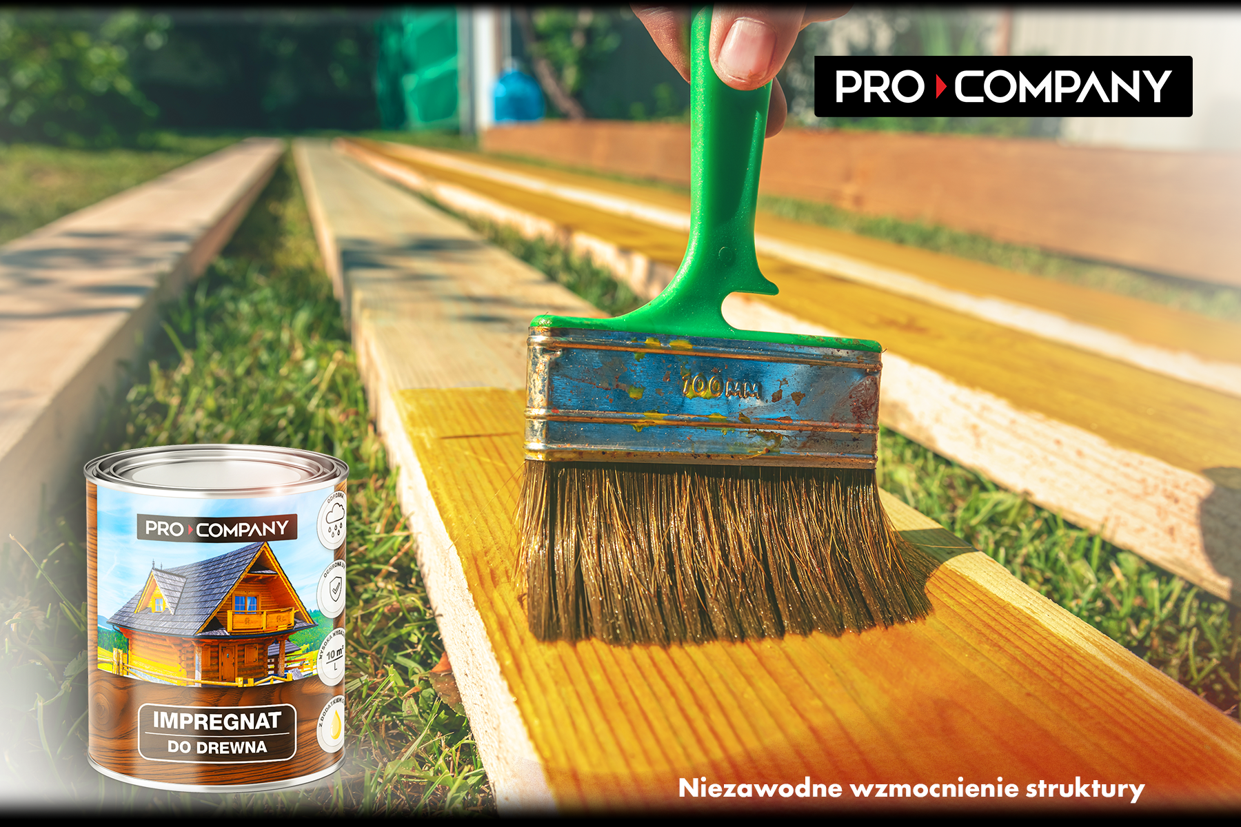 Grafika przedstawiająca zaimpregnowanie drewna impregnatem Pro Company