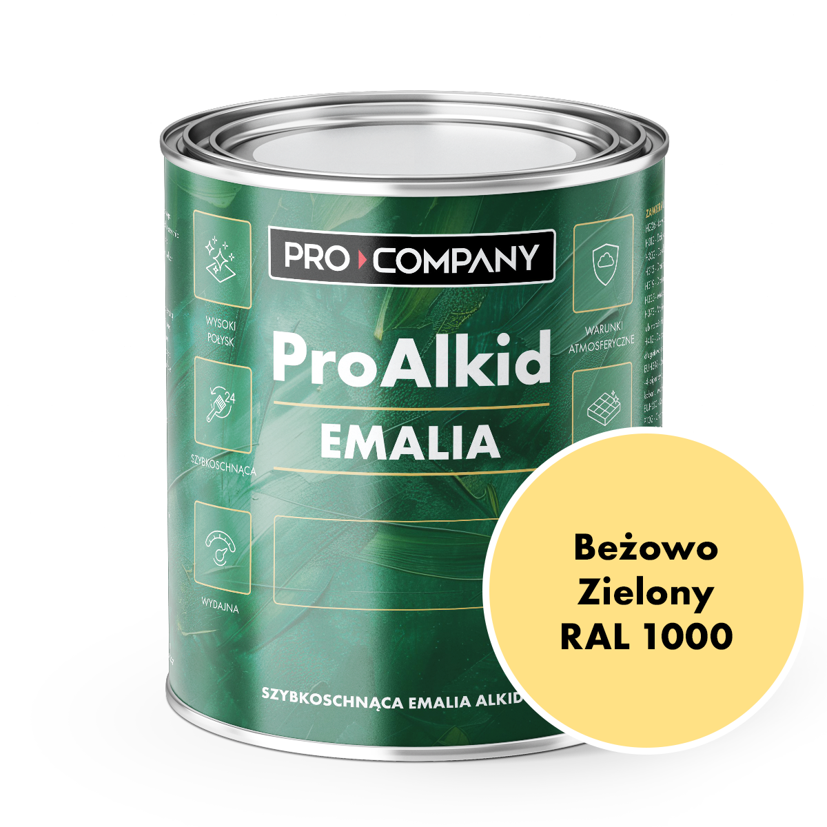 Pro Alkid szybkoschnąca emalia alkidowa - Kolor Beżowo zielony RAL 1000