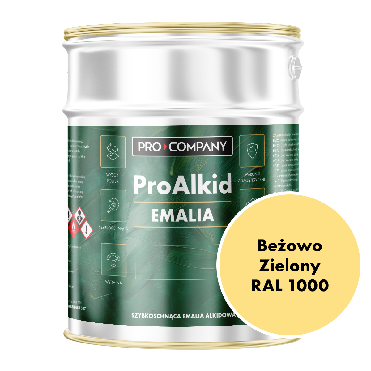 Pro Alkid szybkoschnąca emalia alkidowa - Kolor Beżowo zielony RAL 1000
