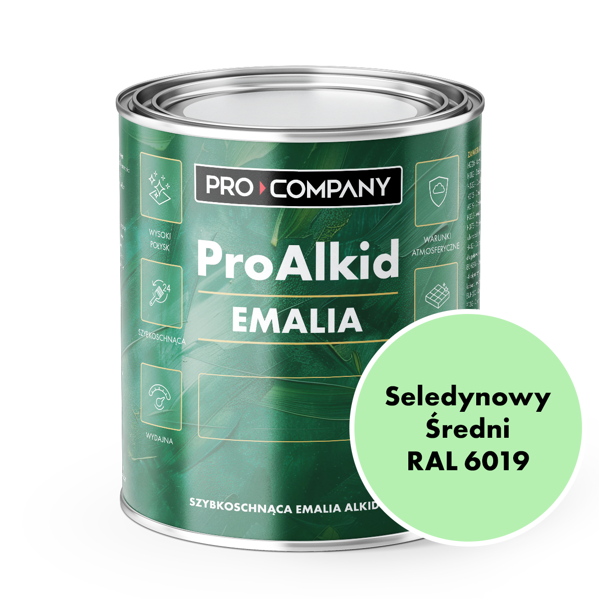 Pro Alkid szybkoschnąca emalia alkidowa - Kolor Seledynowy średni RAL 6019