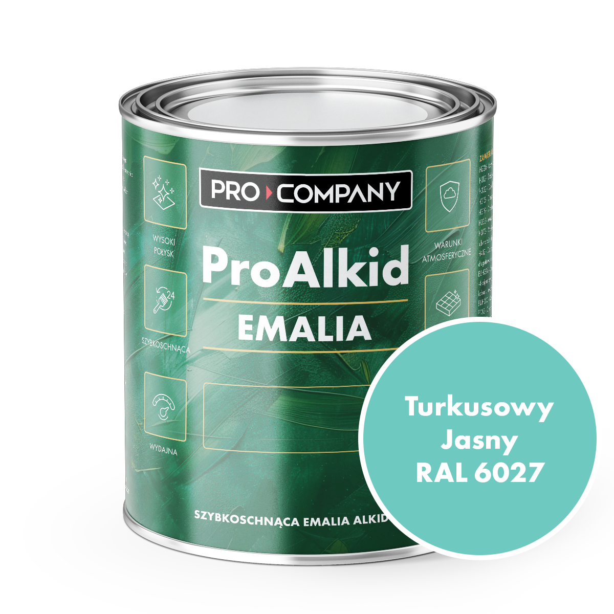 Pro Alkid szybkoschnąca emalia alkidowa - Kolor Turkusowy jasny RAL 6027