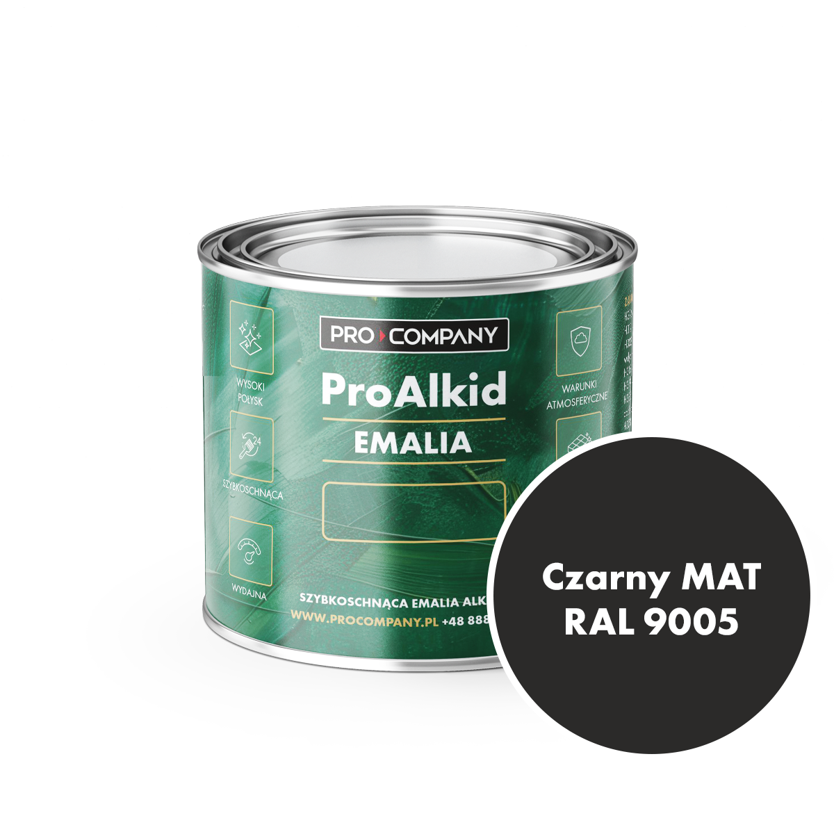 Pro Alkid szybkoschnąca emalia alkidowa - Kolor Czarny Mat RAL 9005