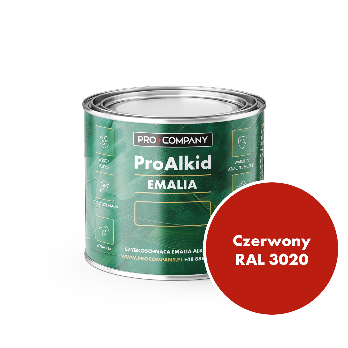 Pro Alkid szybkoschnąca emalia alkidowa - Kolor Czerwony RAL 3020
